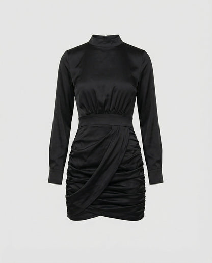 Damen Wickelkleid Langärmlig Elegant Raffung