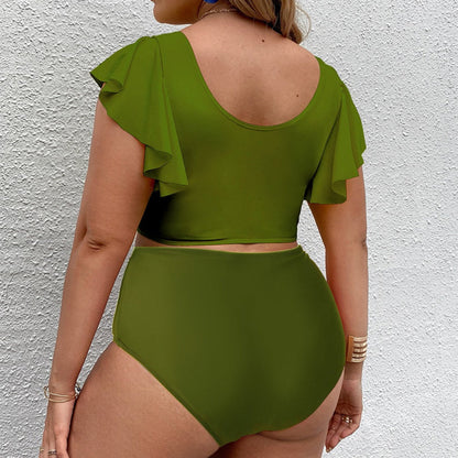 Badeanzug Groß Größe Hochtaille Rüschendruck Damen