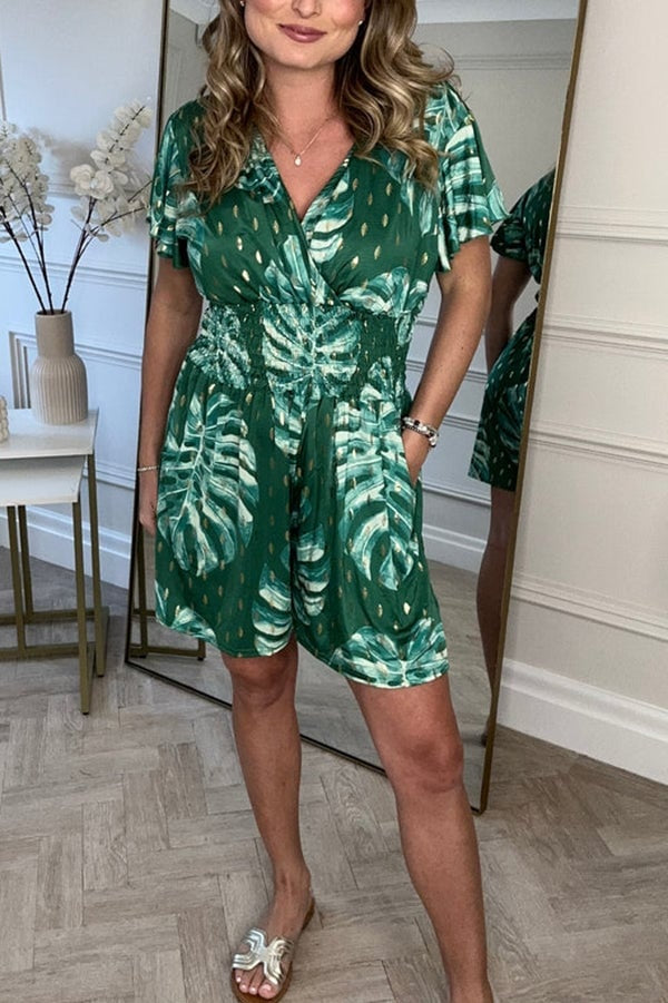 Sommerkleid Tropisches Printkleid Luftig Smoktaille