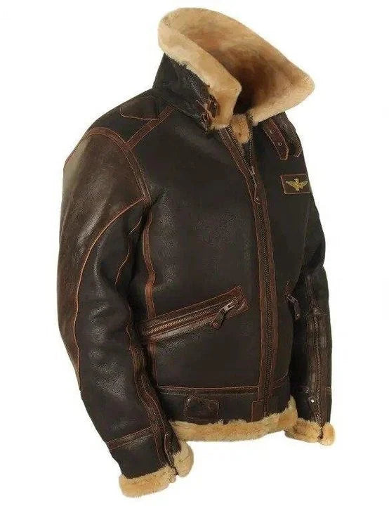 Leder Pilotenjacke Herren Klassisch Schwarz