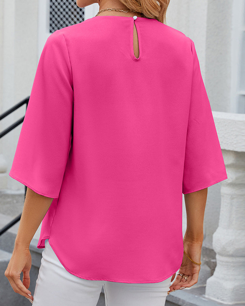 Elegante Damenbluse Halbärmelig Einfarbig Chic