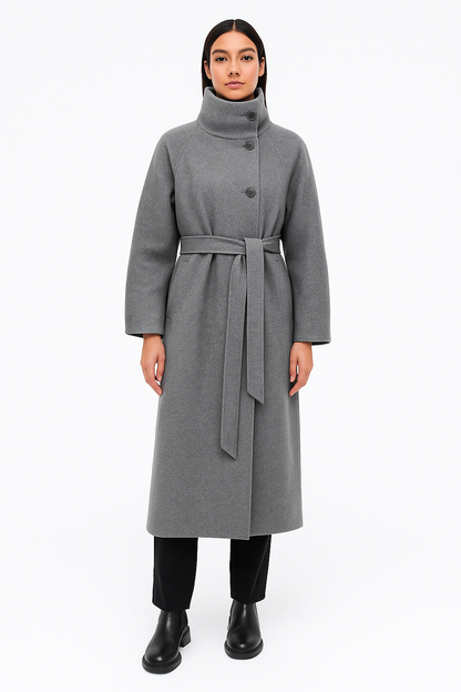 Eleganter Damenmantel Stehkragen Bindegürtel Damenparka
