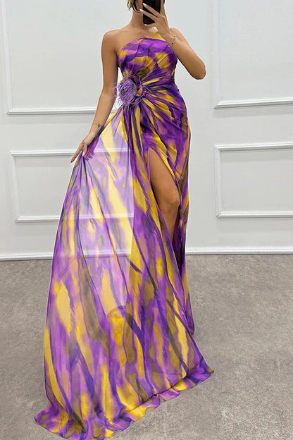 Schulterfreies Abendkleid Damen Lang Maxikleid mit Hochschlitz