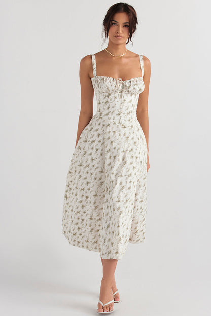 Pastellgrünes Midikleid Taillenformendes Sommerkleid