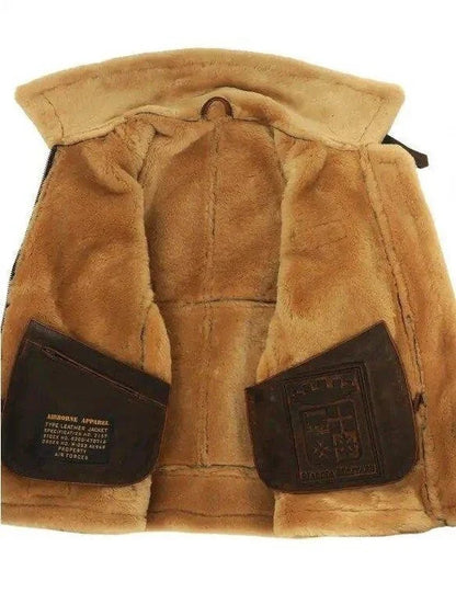 Leder Pilotenjacke Herren Klassisch Schwarz