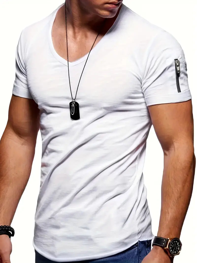 Herren T-Shirt V-Ausschnitt Bequem Modern