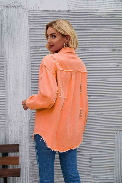 Rohsaum Denimjacke Zerrissen Trendig Frauenjacke