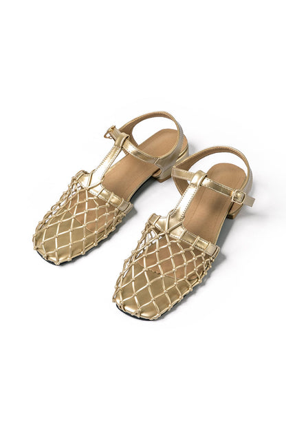 Goldene Sandalen Damen Netzdesign Elegant - BerlinGlamour