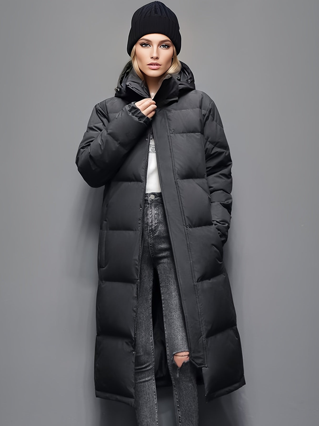 Wintermantel Damen Lang Pufferjacke mit Kapuze Warm