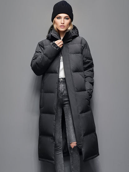 Wintermantel Damen Lang Pufferjacke mit Kapuze Warm