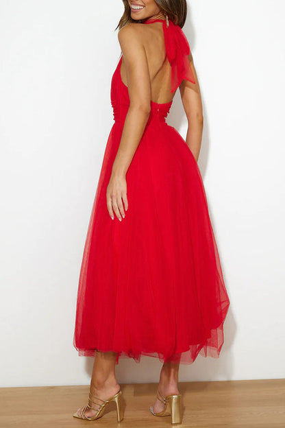 Halterneck Tüllkleid Mit Schleier A-Linie Elegant
