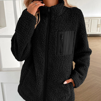 Fuzzy Jacke Damen Warm Winterlich Lässig Zip Up