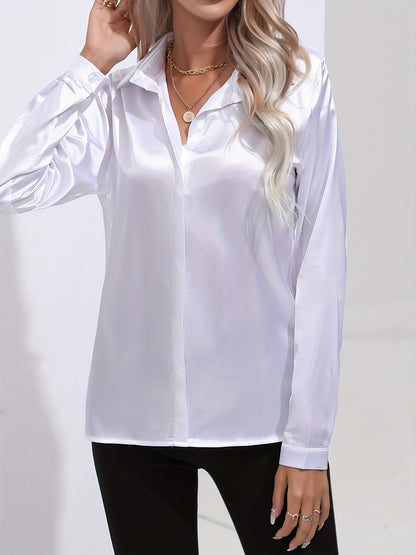 Damenhemd Satin Elegantes Langarm Oberteil