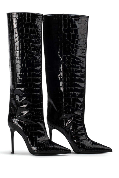 Stiletto Stiefel aus Croco Leder Hochhackig Damen - BerlinGlamour