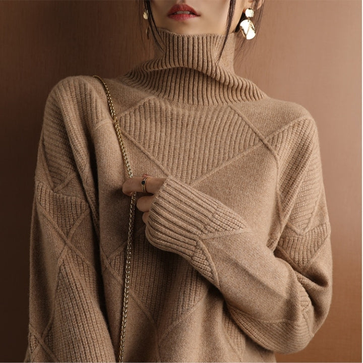 Weicher Rollkragenpullover Zopfmuster Frauenpullover