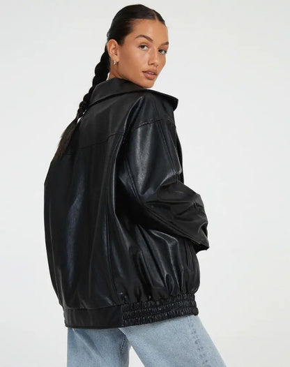 Lederjacke Reißverschluss Schwarz Bikerstyle