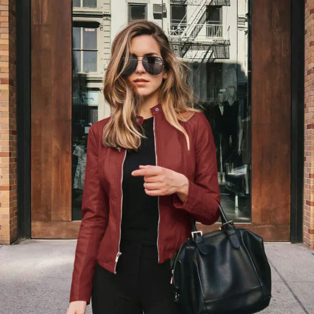 Leder Bikerjacke Italienisch Schwarz Damen