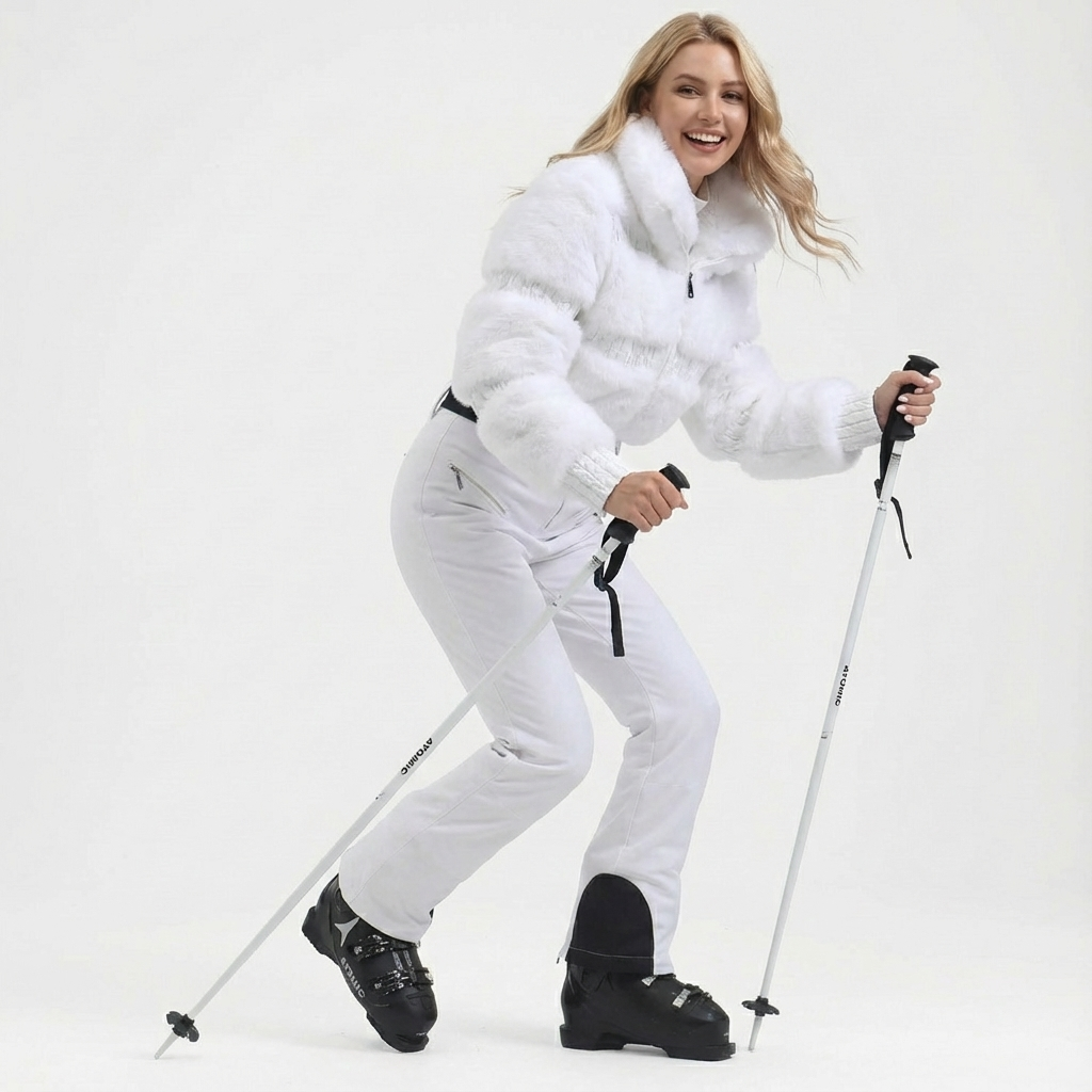 Ski-Jumpsuit Damen Luxus Kunstfell Taillenschnitt