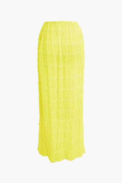 Frauen Zweiteiler Set Plissee Top Maxirock Romantisch