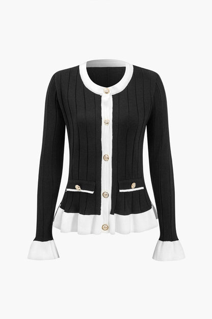 Damen Zweiteiler Set mit Strickjacke und Weite Hose