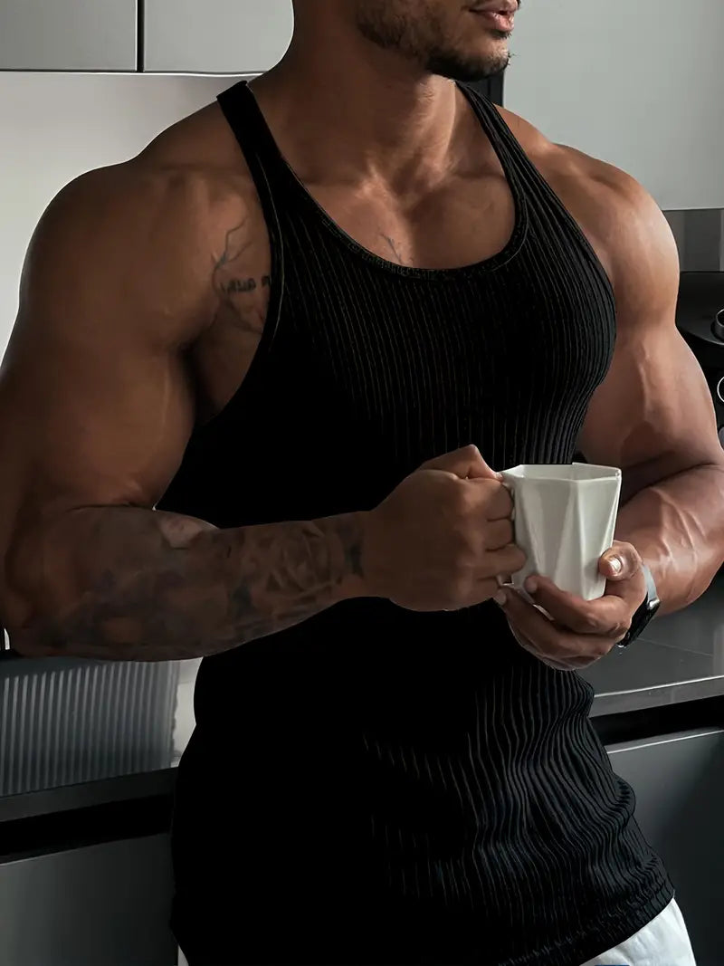 Herren Fitness-Shirt Ärmellos Rundhals Baumwolle Sport