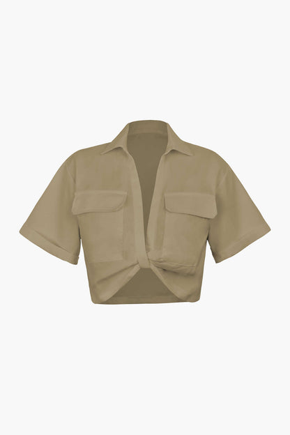 Kurzarmshirt Damen Crop Top mit Kragen Modern