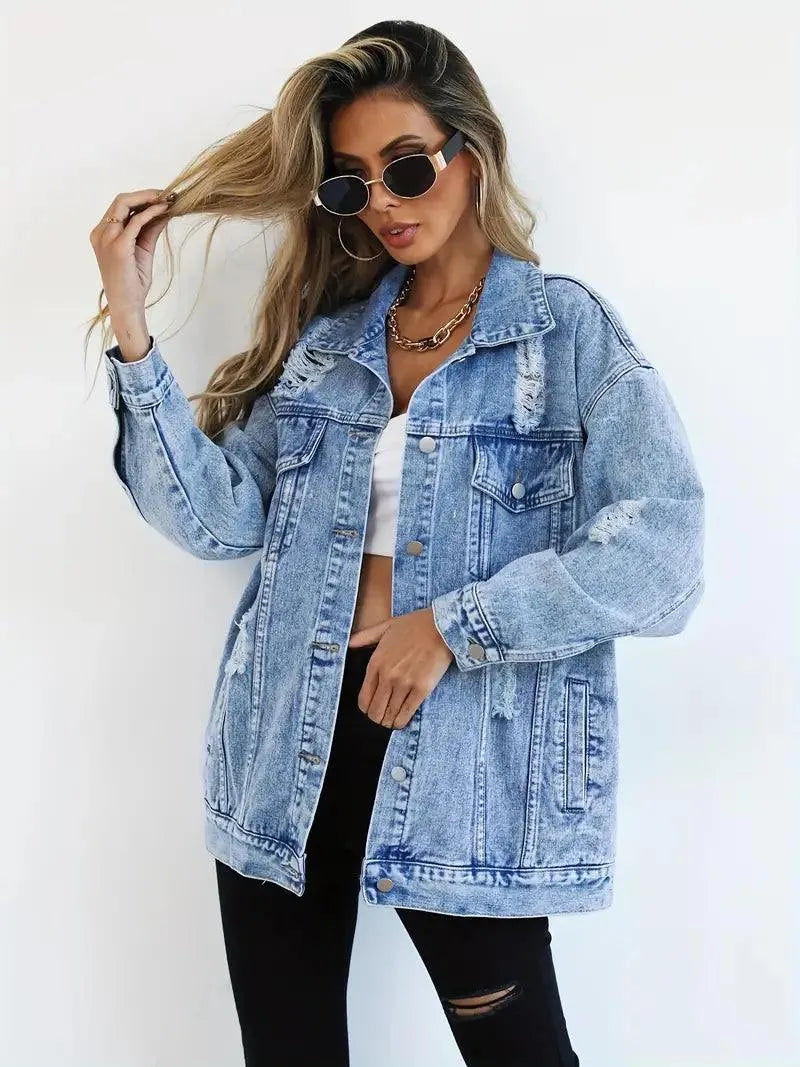 Große Damen Jeansjacke Oversized Trendy