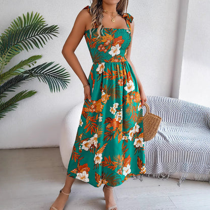 Langes Damenkleid Alice mit Blumenmuster und Korsett