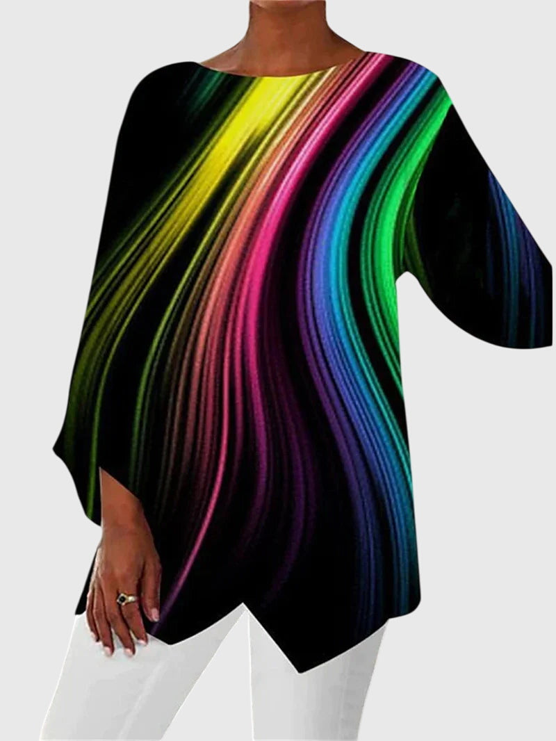 Damen Langarmtop Schmetterlingsmuster Farbenfroh
