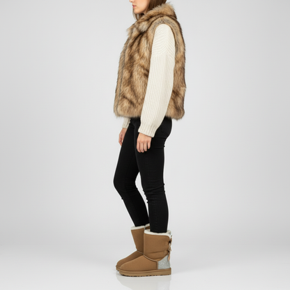 Winterstiefel Damen Wildleder Schleife Glitzer