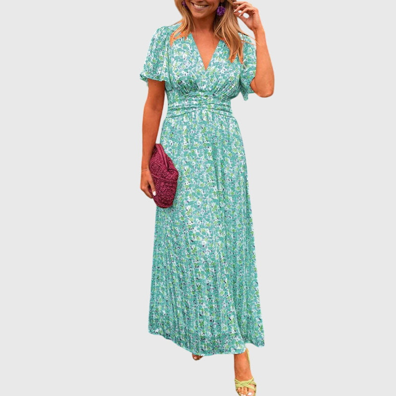Damen Maxikleid Blumenmuster Sommer Kurzärmlig