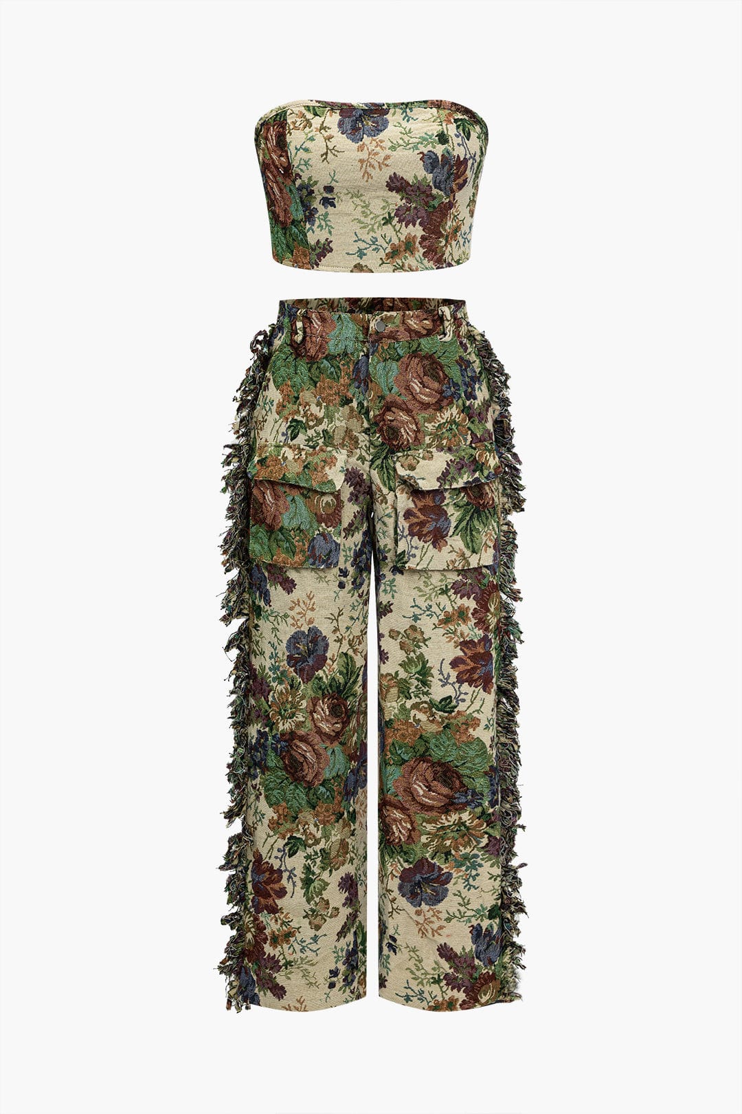 Sexy Zweiteiler Set Bustier mit Cargo Hose Bestickt - BerlinGlamour