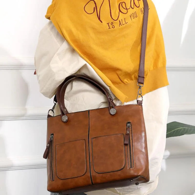Lederhandtasche Damen Strukturiert Zweifach