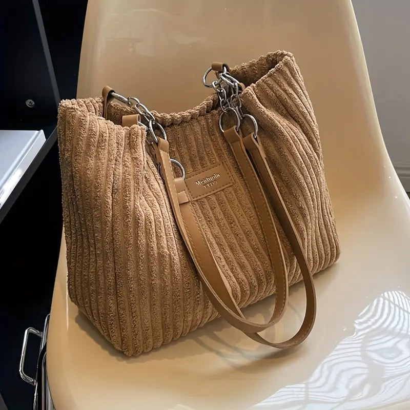 Große Damen Tasche aus Cord Stoff Chic und Geräumig