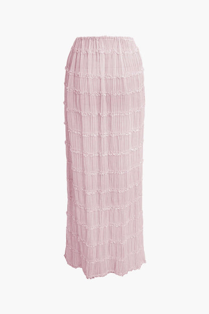Frauen Zweiteiler Set Plissee Top Maxirock Romantisch