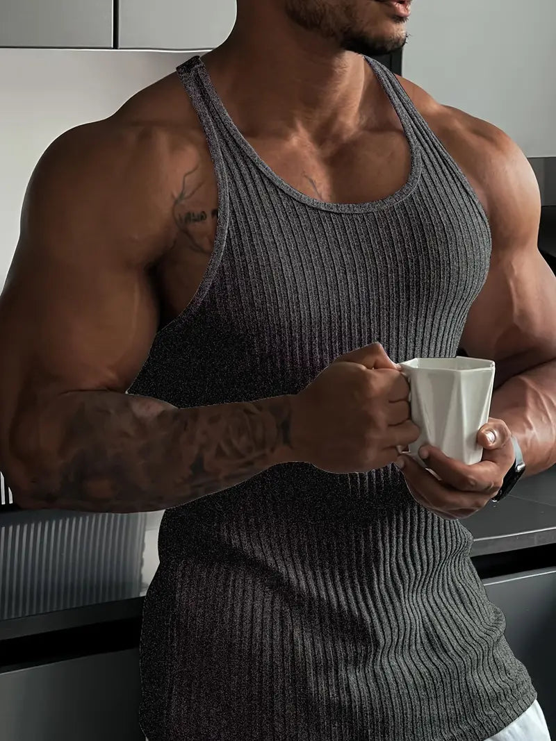 Herren Fitness-Shirt Ärmellos Rundhals Baumwolle Sport