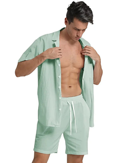 Herren Leinenanzug Atmungsaktiv 2-teilig Hemd Hose