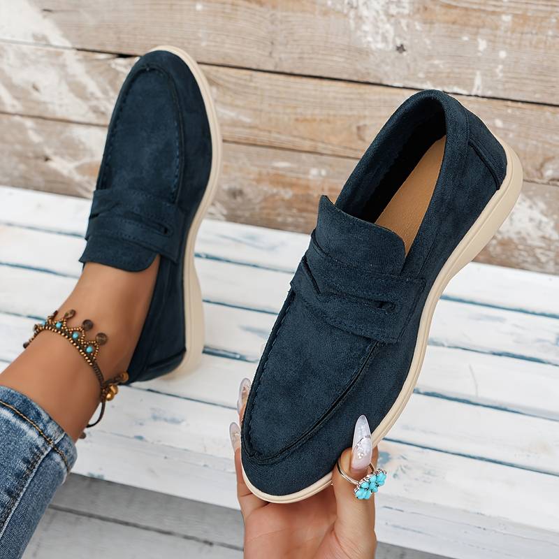 Dunkelblaue Beige Loafer Schuhe Veloursleder