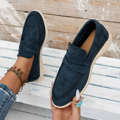 Dunkelblaue Beige Loafer Schuhe Veloursleder