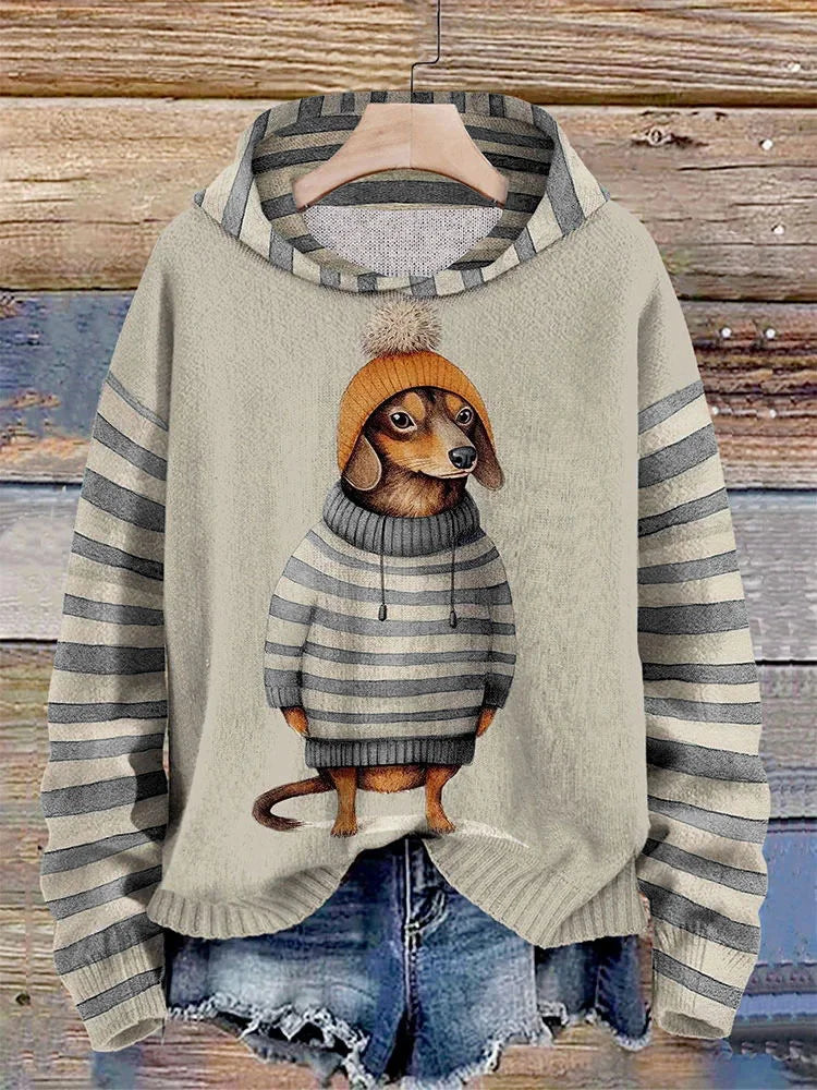 Damen-Kapuzenpullover mit niedlichem Dackel-im-Kleid-Motiv