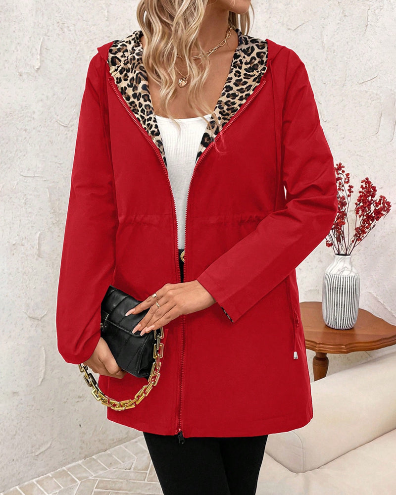 Leopardenmuster Kapuzenpullover Umkehrbar Trendy