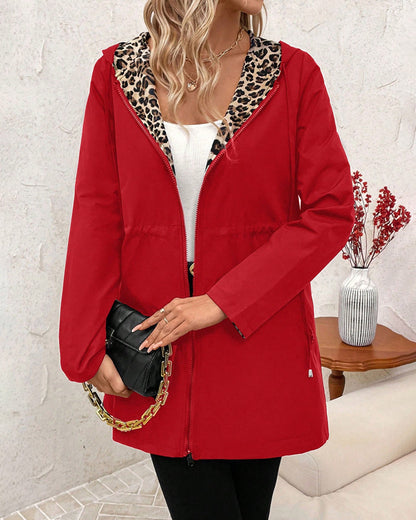 Leopardenmuster Kapuzenpullover Umkehrbar Trendy