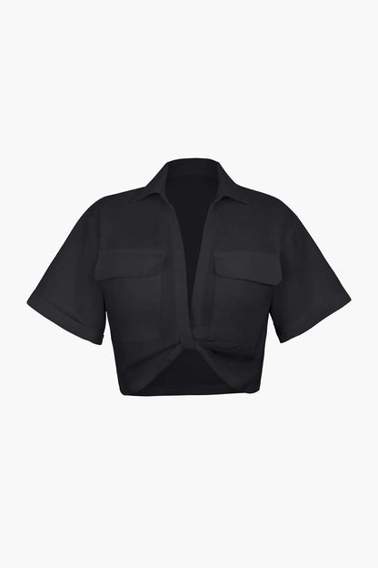 Kurzarmshirt Damen Crop Top mit Kragen Modern
