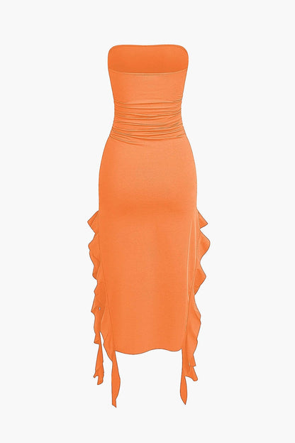 Elegantes Maxikleid mit Volant und Rüschen