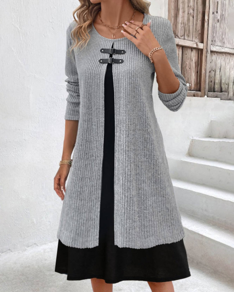 Elegantes Rippenkleid Langärmlig Damenkleid
