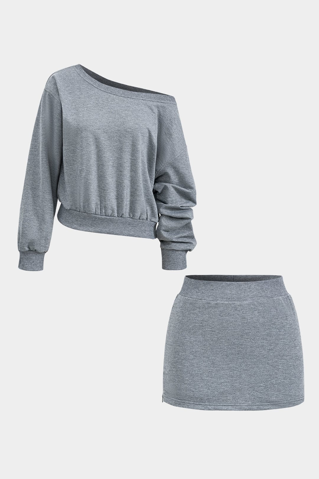 Trendiges Zweiteiler Set One Shoulder Sweatshirt Minirock Damen - BerlinGlamour