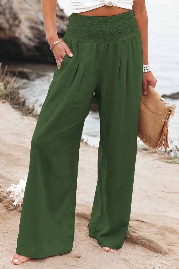 Damen High-Waist Hosen Weite Bein Komfort