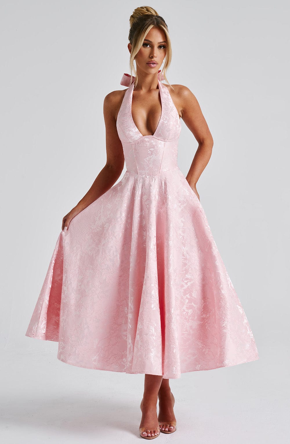 Damen Kleid Midi Halterneck Hochzeitsgast Kleid Elegant - BerlinGlamour
