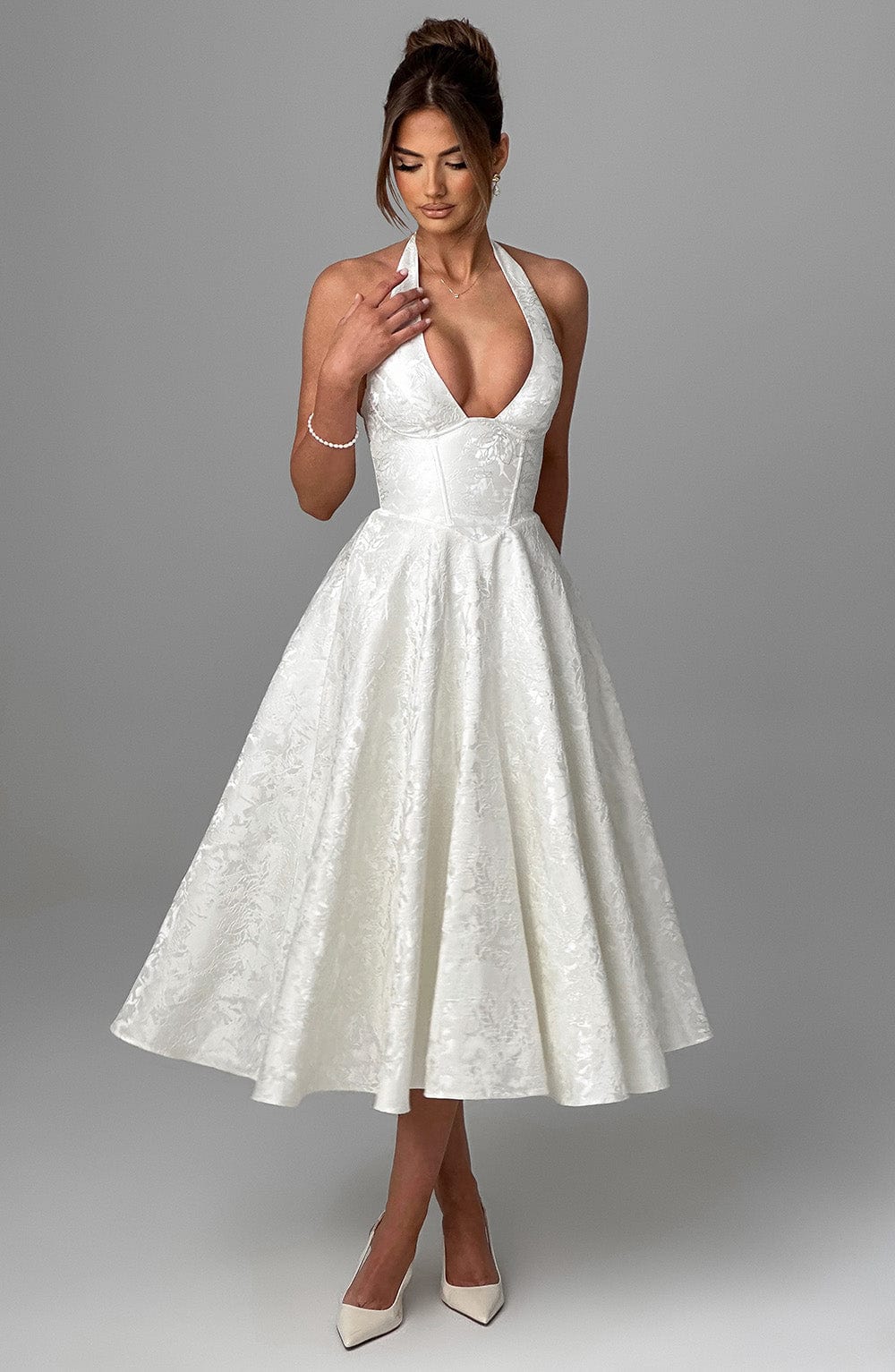 Damen Kleid Midi Halterneck Hochzeitsgast Kleid Elegant