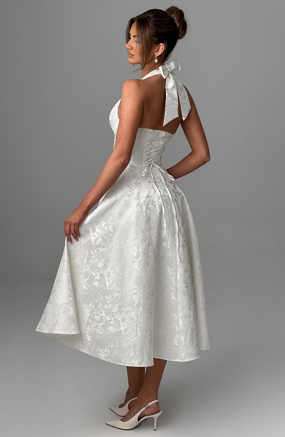 Damen Kleid Midi Halterneck Hochzeitsgast Kleid Elegant